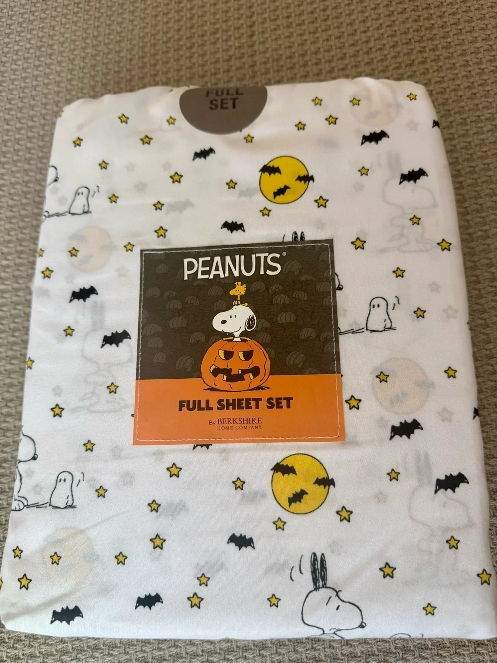 PEANUTS Snoopy FULL SHEET SET Halloween Bats Full Moon Stars Ghost Scary NWT